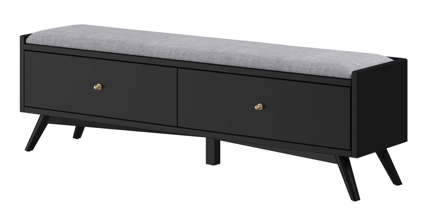 59" Gray and Black Upholstered Polyester Blend Bench with Drawers