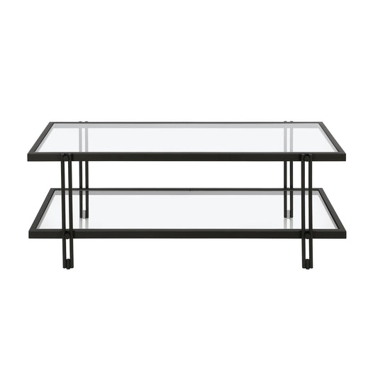 45" Black Glass And Steel Coffee Table With Shelf