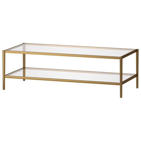 54" Clear And Gold Glass And Steel Coffee Table With Shelf