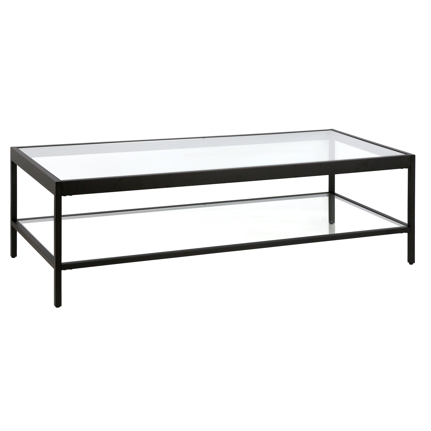 54" Black Glass And Steel Coffee Table With Shelf