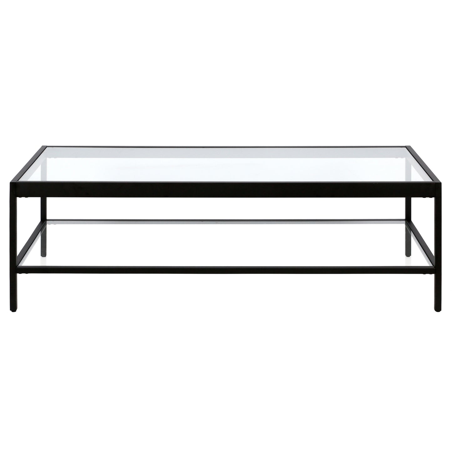 54" Black Glass And Steel Coffee Table With Shelf