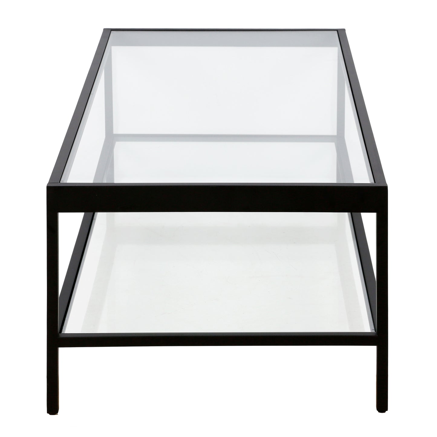 54" Black Glass And Steel Coffee Table With Shelf