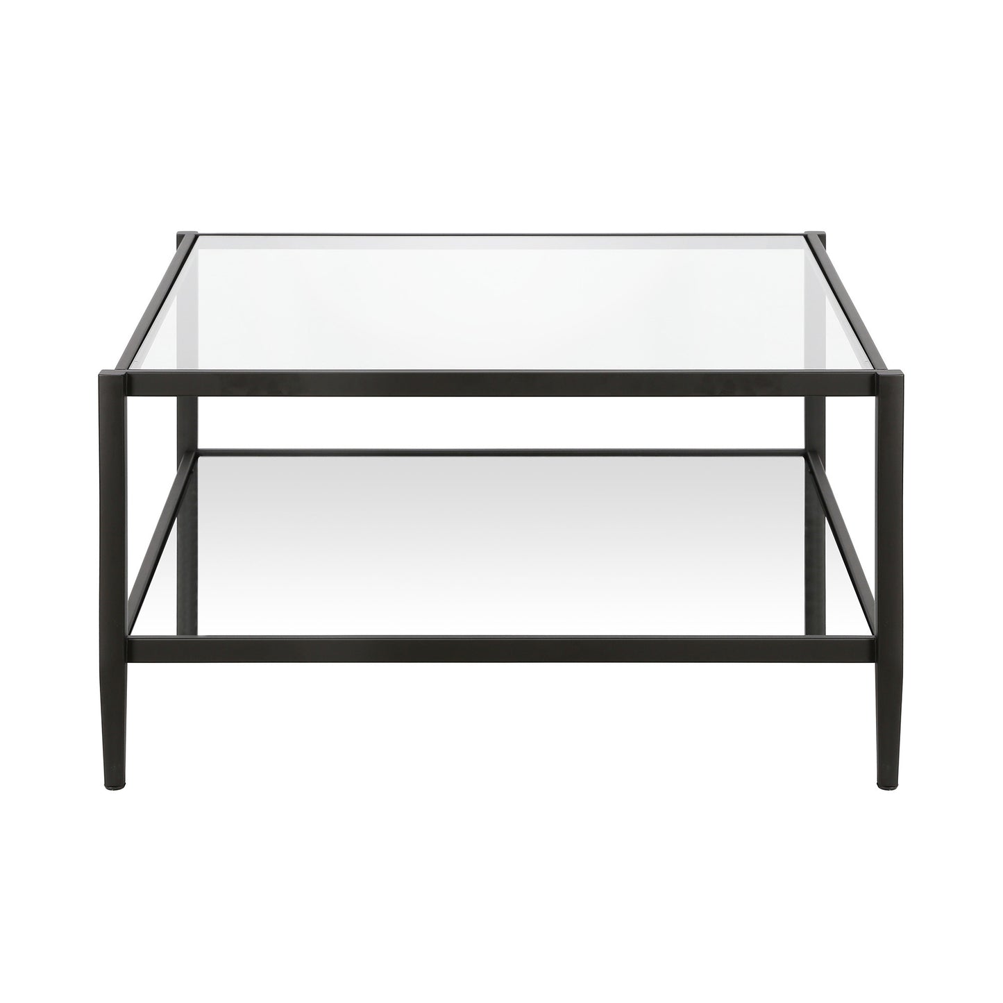 32" Black Glass And Steel Square Coffee Table With Shelf