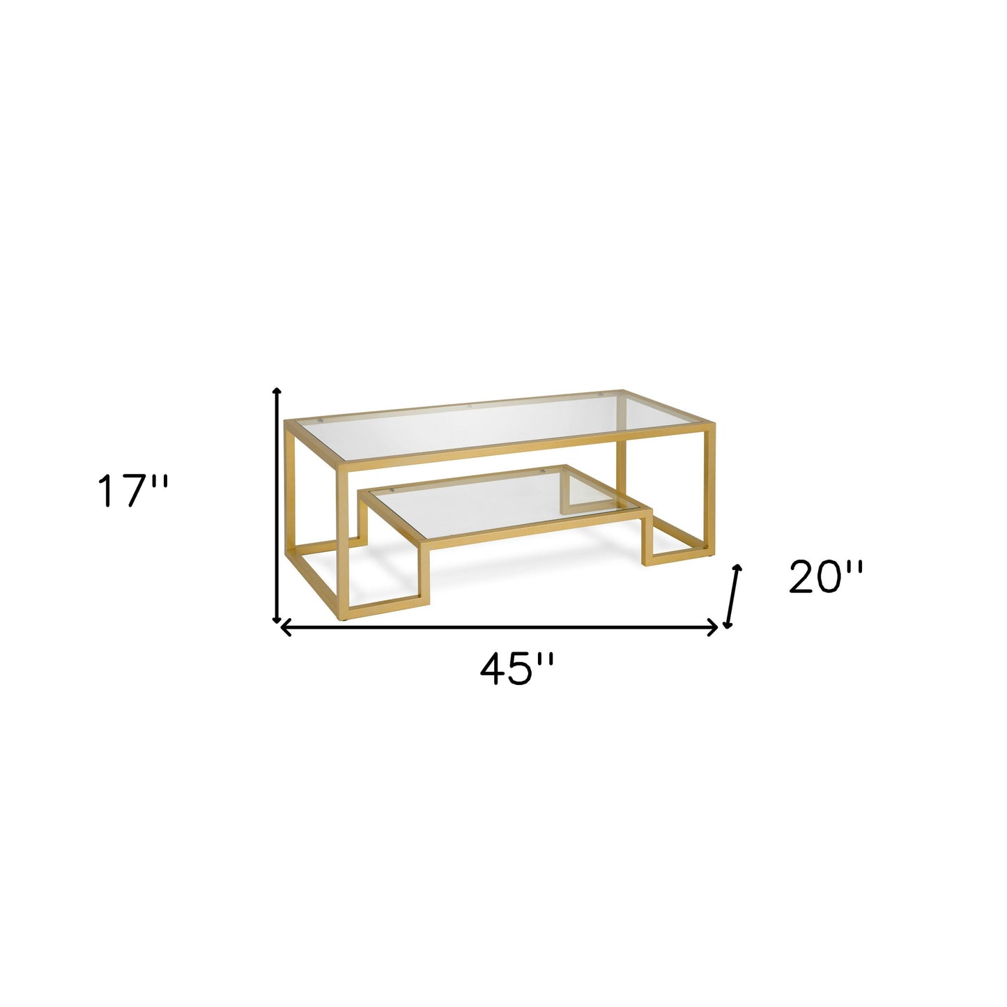 45" Gold Glass And Steel Coffee Table With Shelf