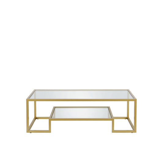 54" Gold Glass And Steel Coffee Table With Shelf