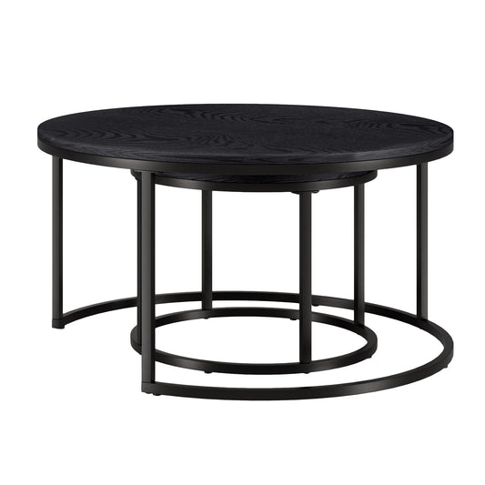 Set of Two 35" Black Steel Round Nested Coffee Tables