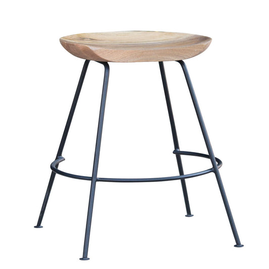 24" Wood Brown And Light Gray Backless Counter Height Bar Chair
