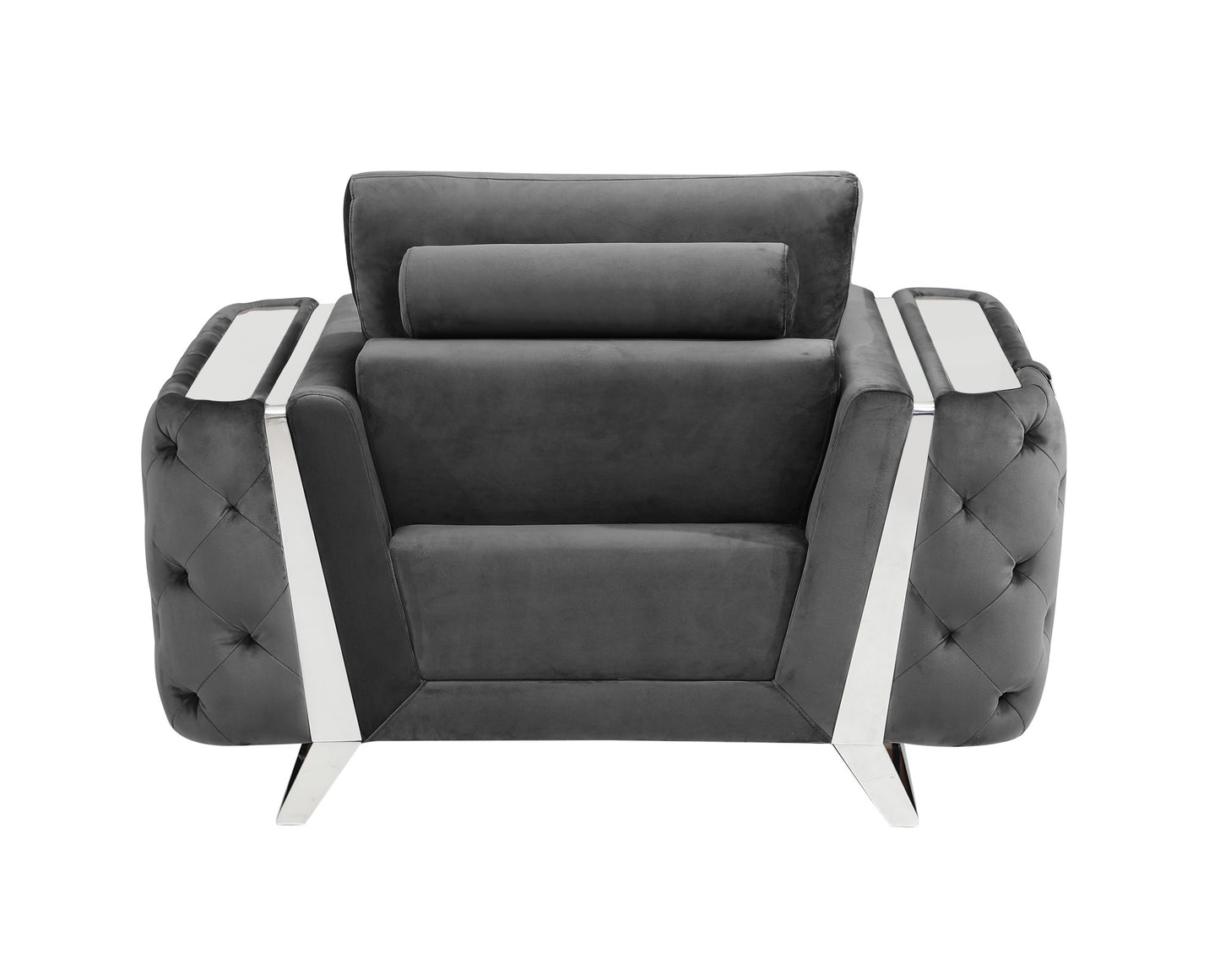 Three Piece Indoor Dark Gray Velvet Six Person Seating Set