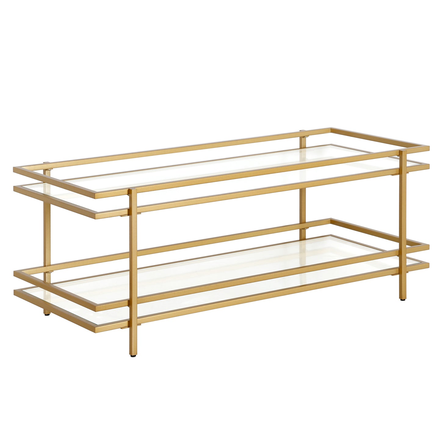 45" Gold Glass And Steel Coffee Table With Shelf