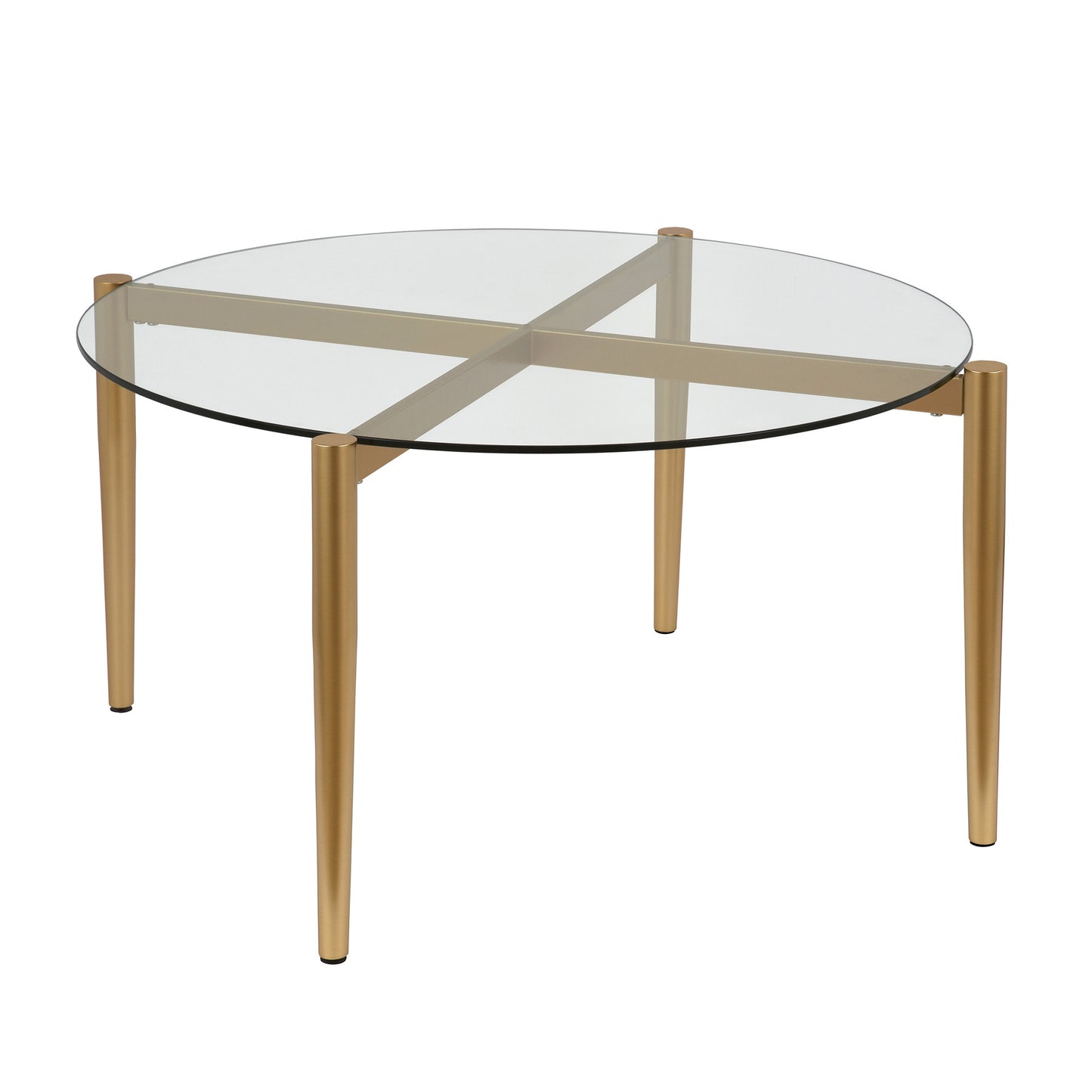 36" Gold Glass And Steel Round Coffee Table