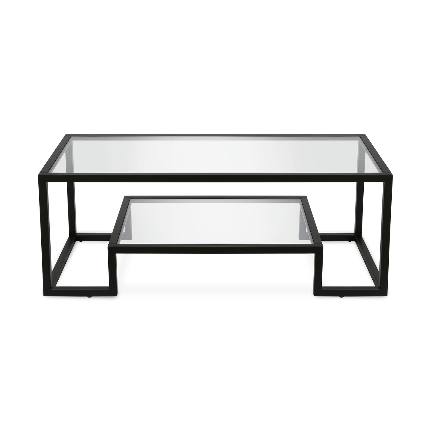 45" Black Glass And Steel Coffee Table With Shelf