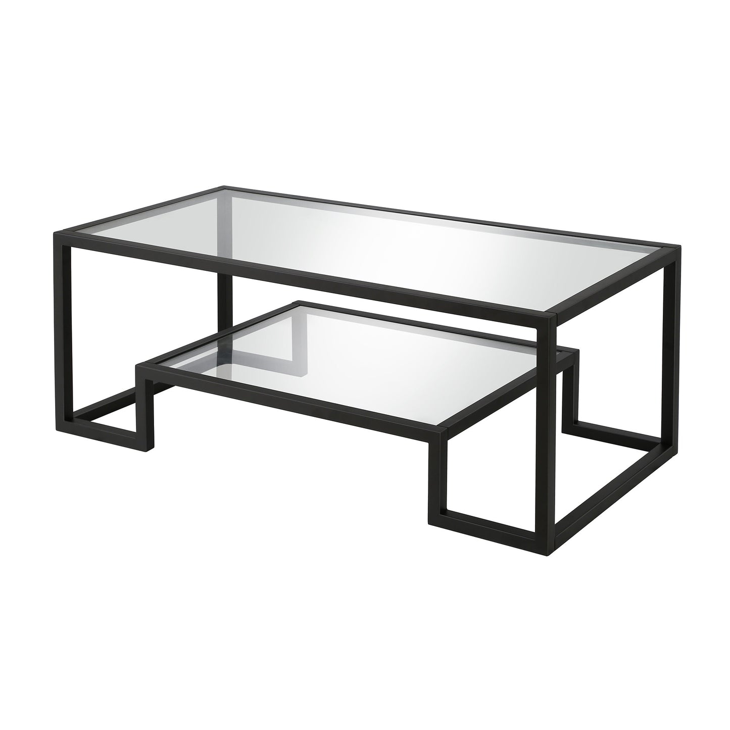 45" Black Glass And Steel Coffee Table With Shelf