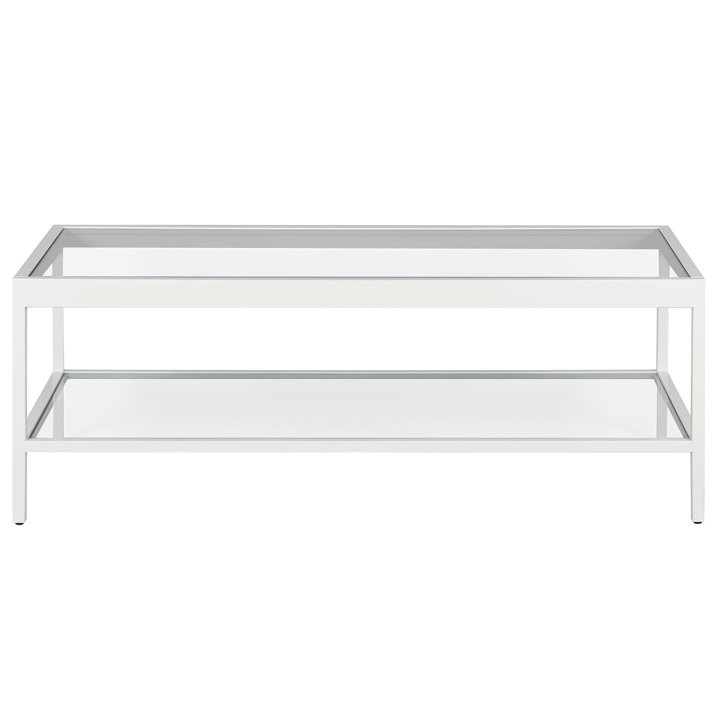 45" White Glass And Steel Coffee Table With Shelf