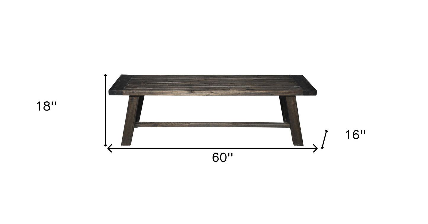 60" Gray And Dark Brown Distressed Wood Dining Bench