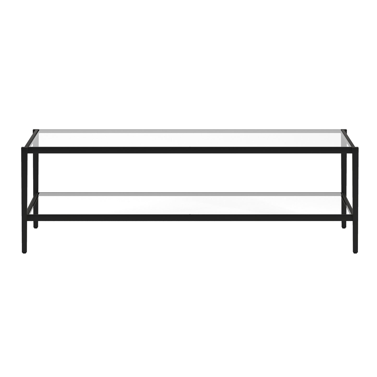 54" Black Glass And Steel Coffee Table With Shelf