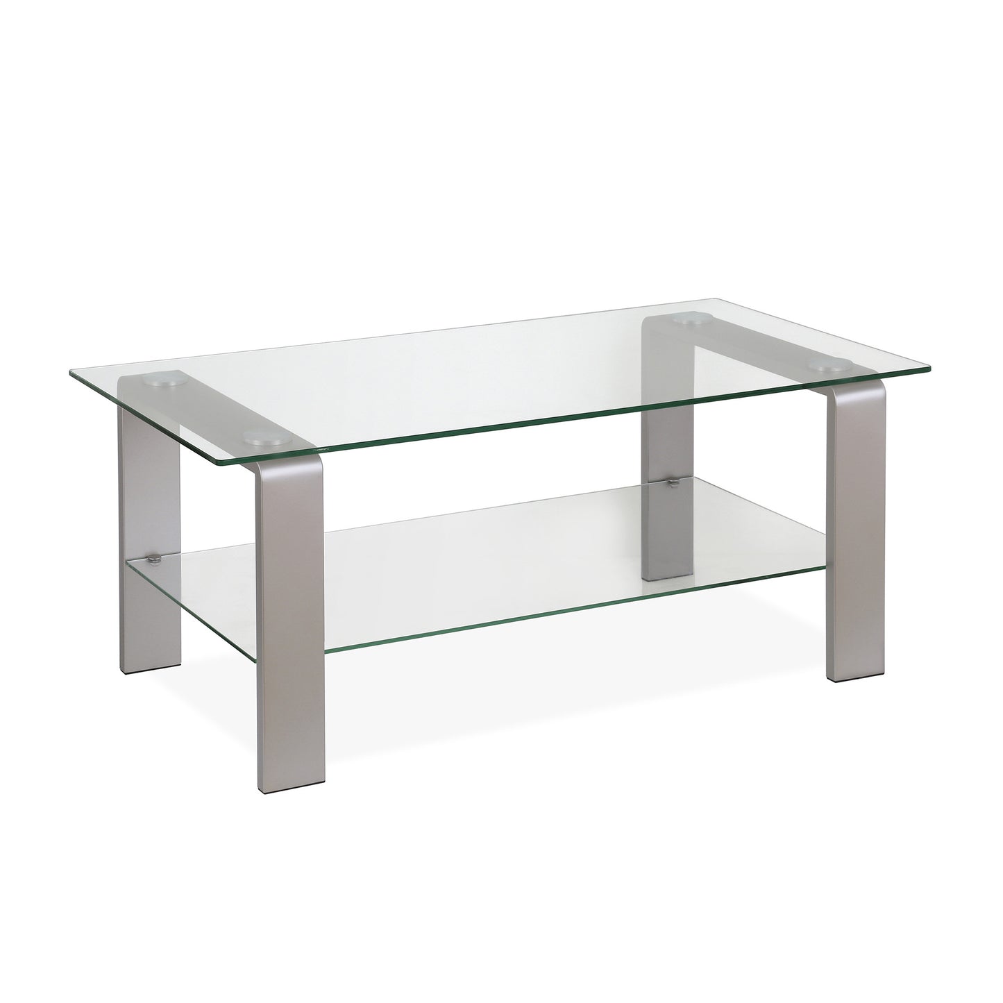 40" Silver Glass And Steel Coffee Table With Shelf