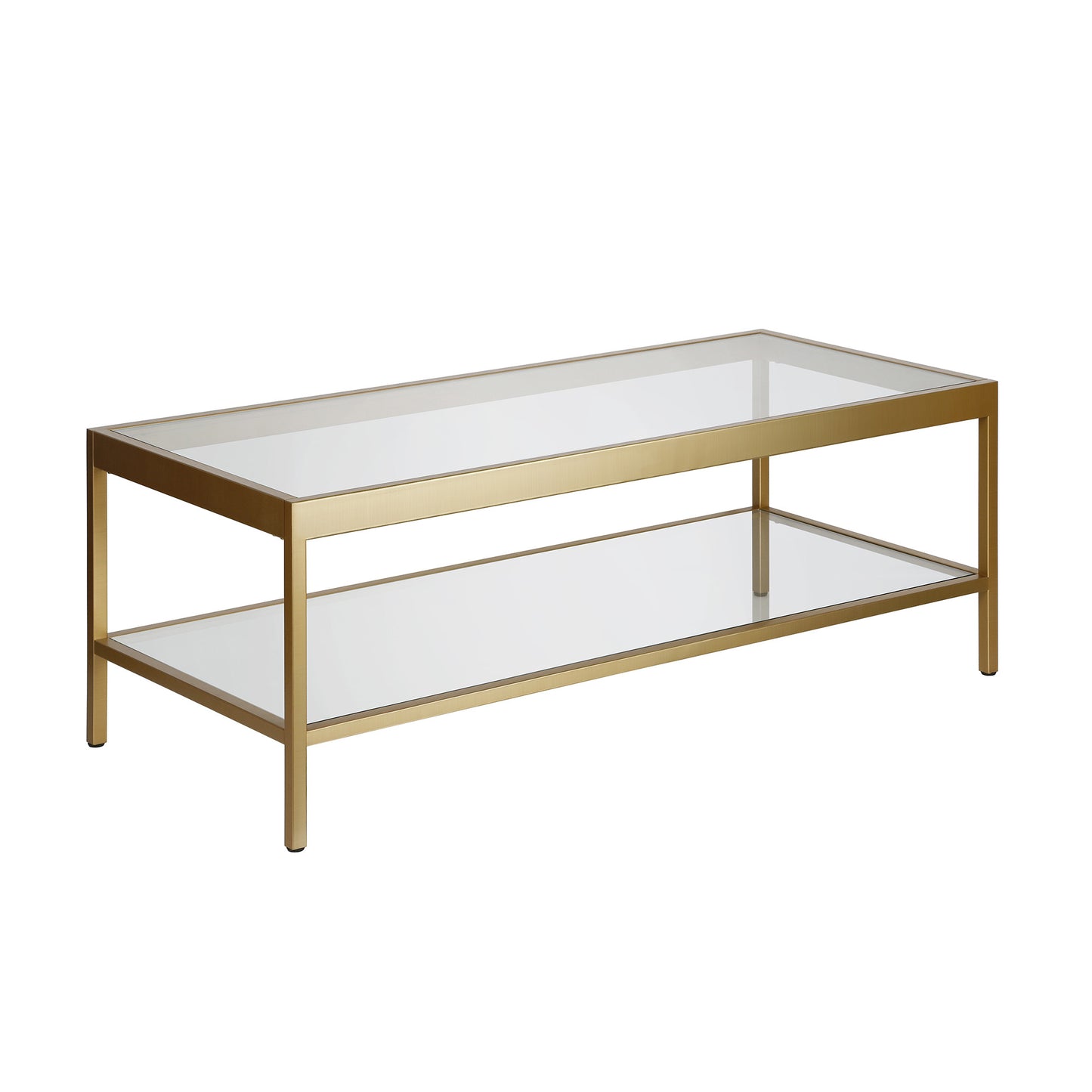 45" Gold Glass And Steel Coffee Table With Shelf