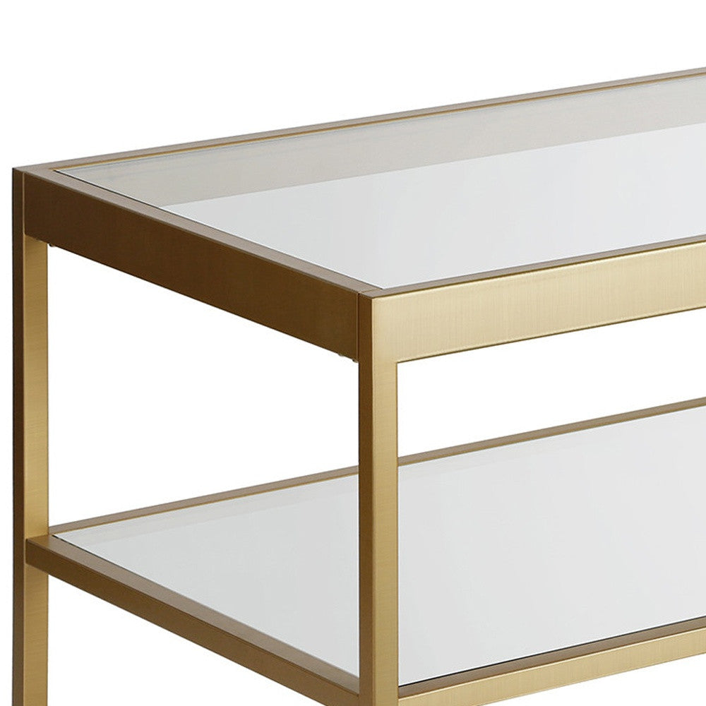 45" Gold Glass And Steel Coffee Table With Shelf