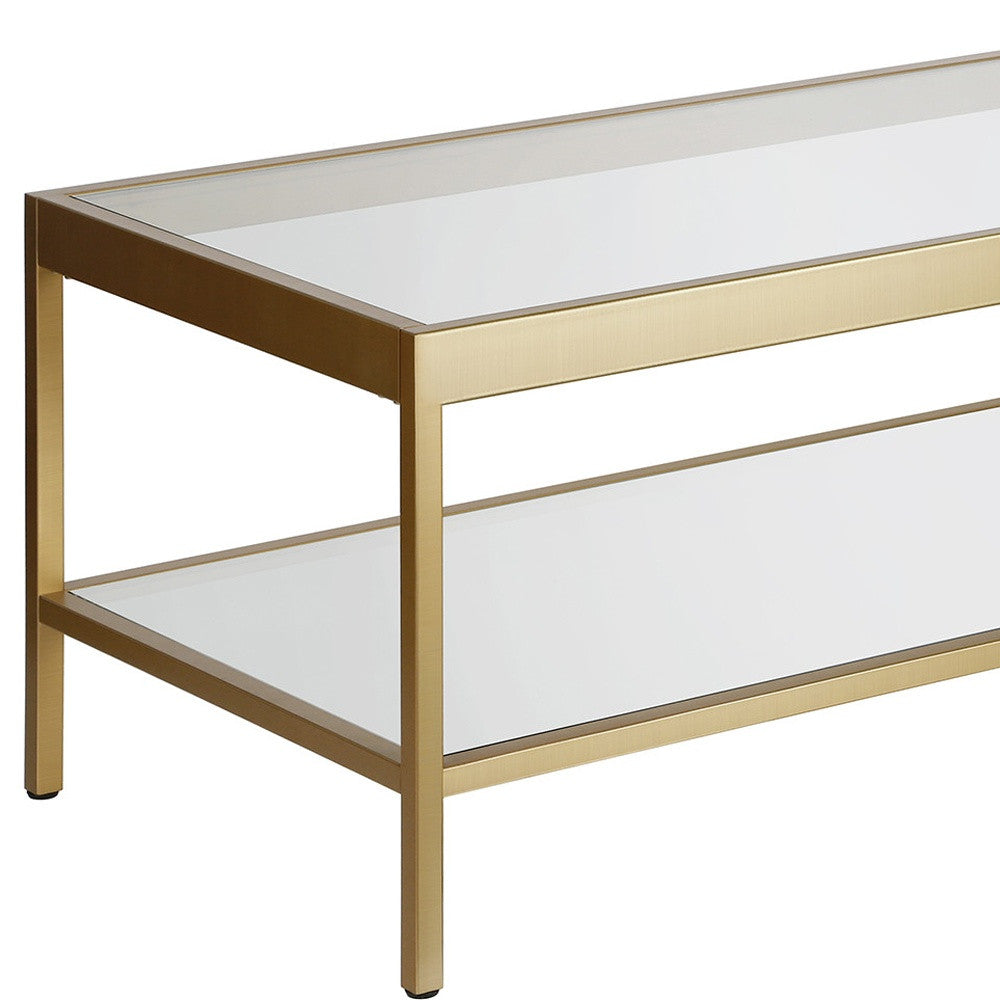 45" Gold Glass And Steel Coffee Table With Shelf