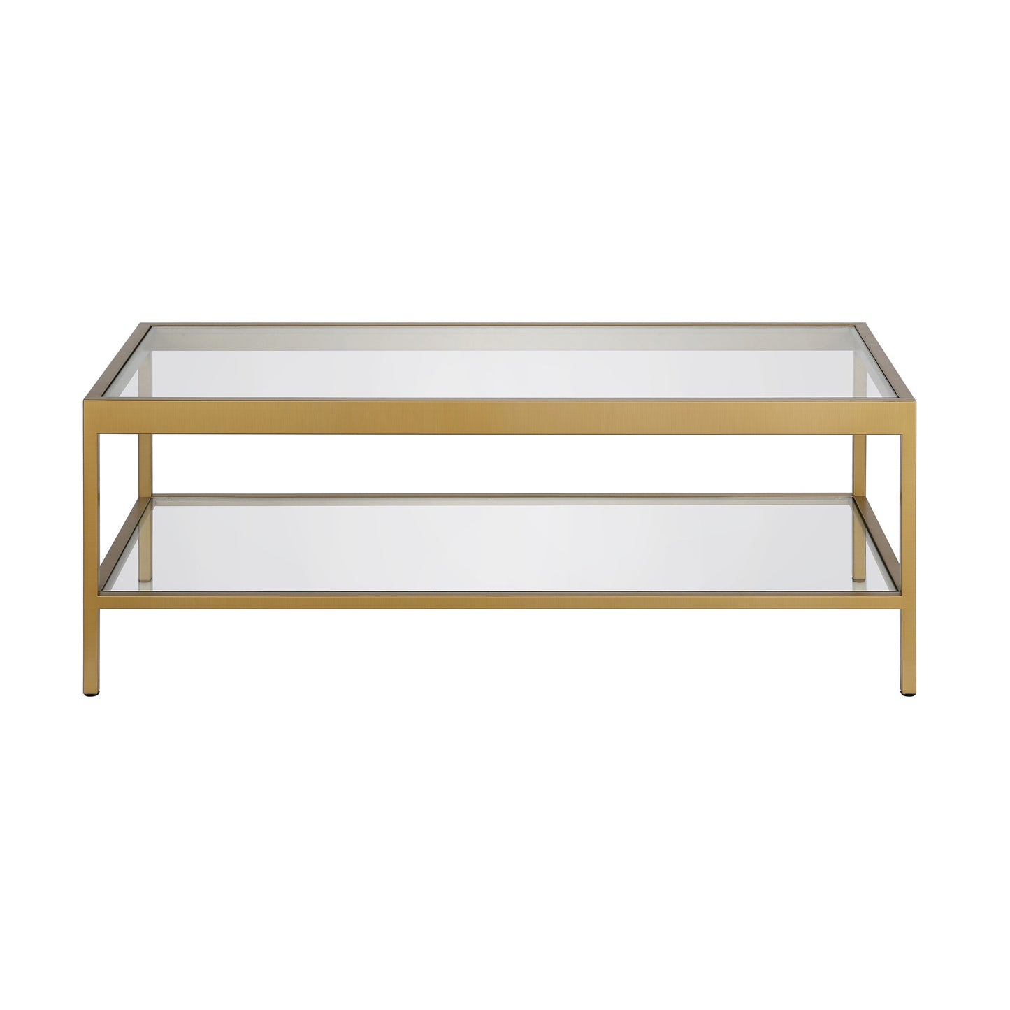 45" Gold Glass And Steel Coffee Table With Shelf