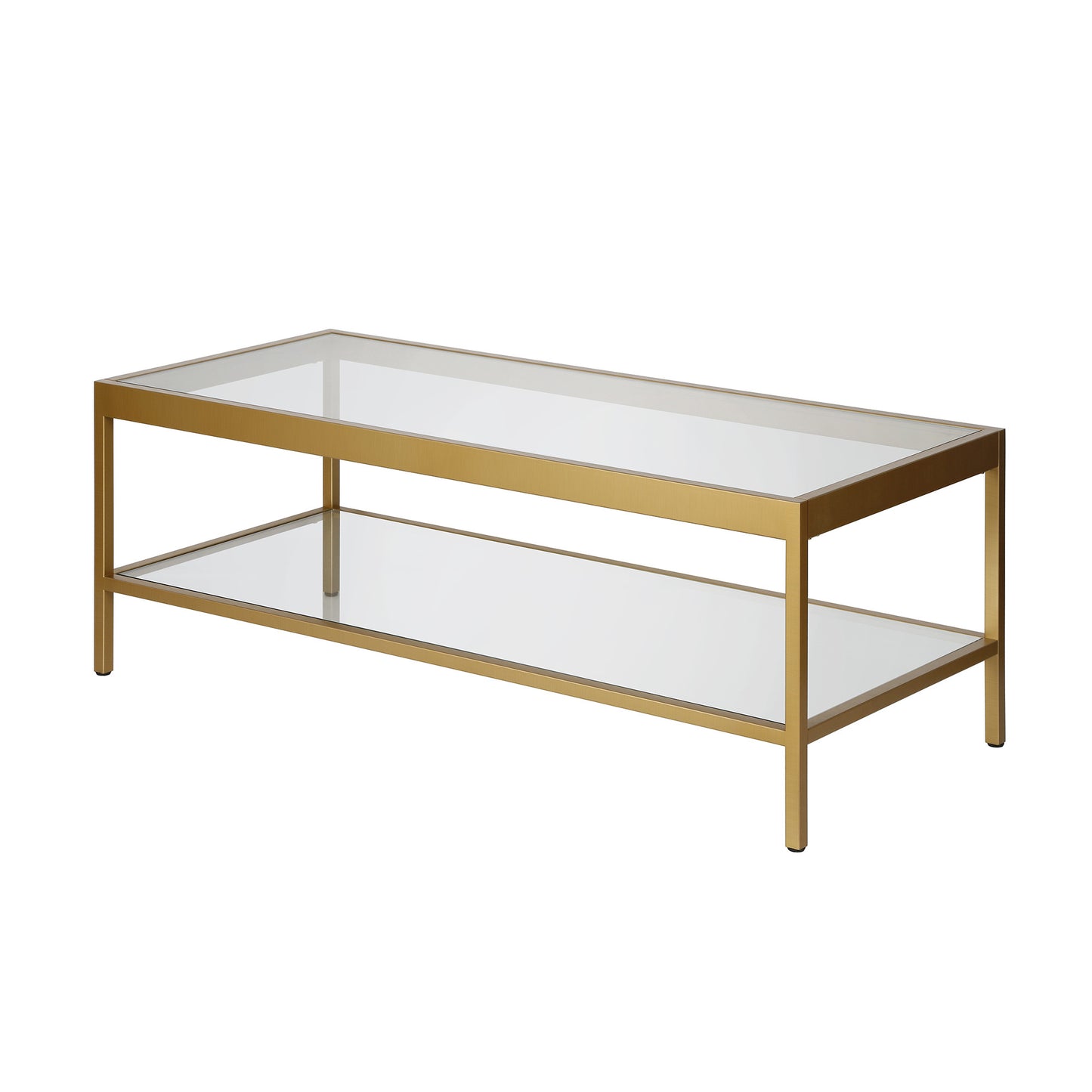 45" Gold Glass And Steel Coffee Table With Shelf