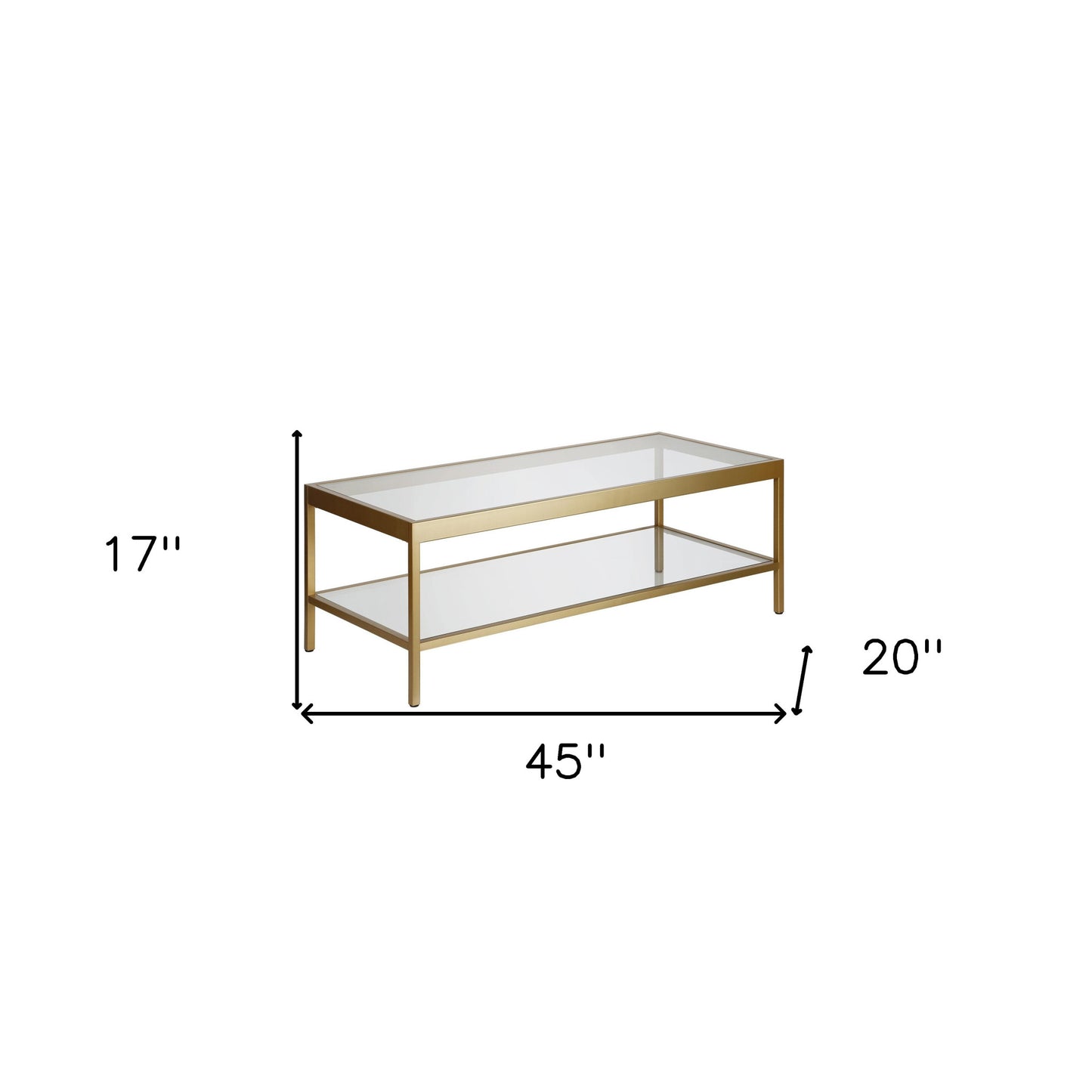 45" Gold Glass And Steel Coffee Table With Shelf