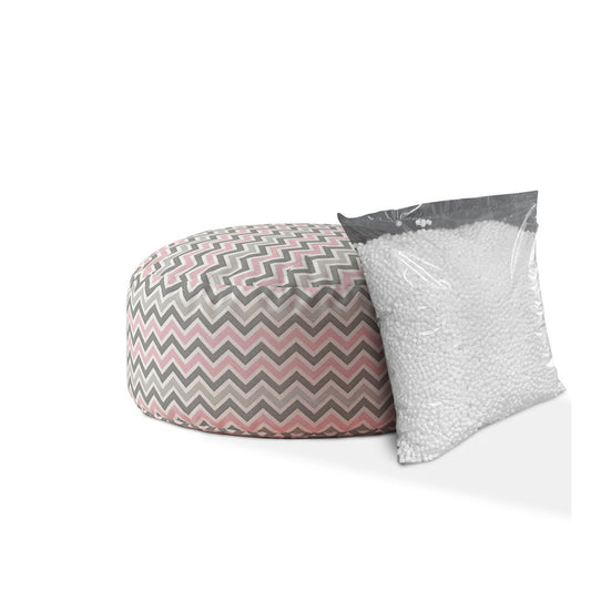 24" Gray Twill Round Chevron Pouf Cover