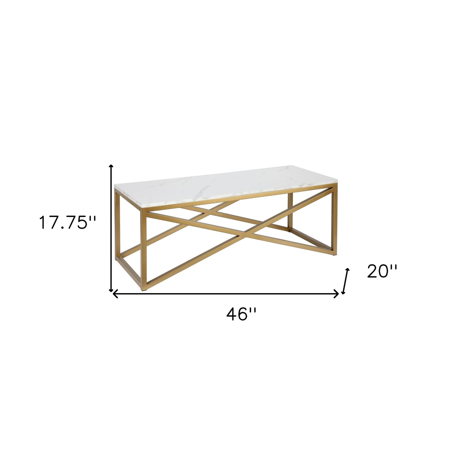 46" Gold Faux Marble And Steel Coffee Table