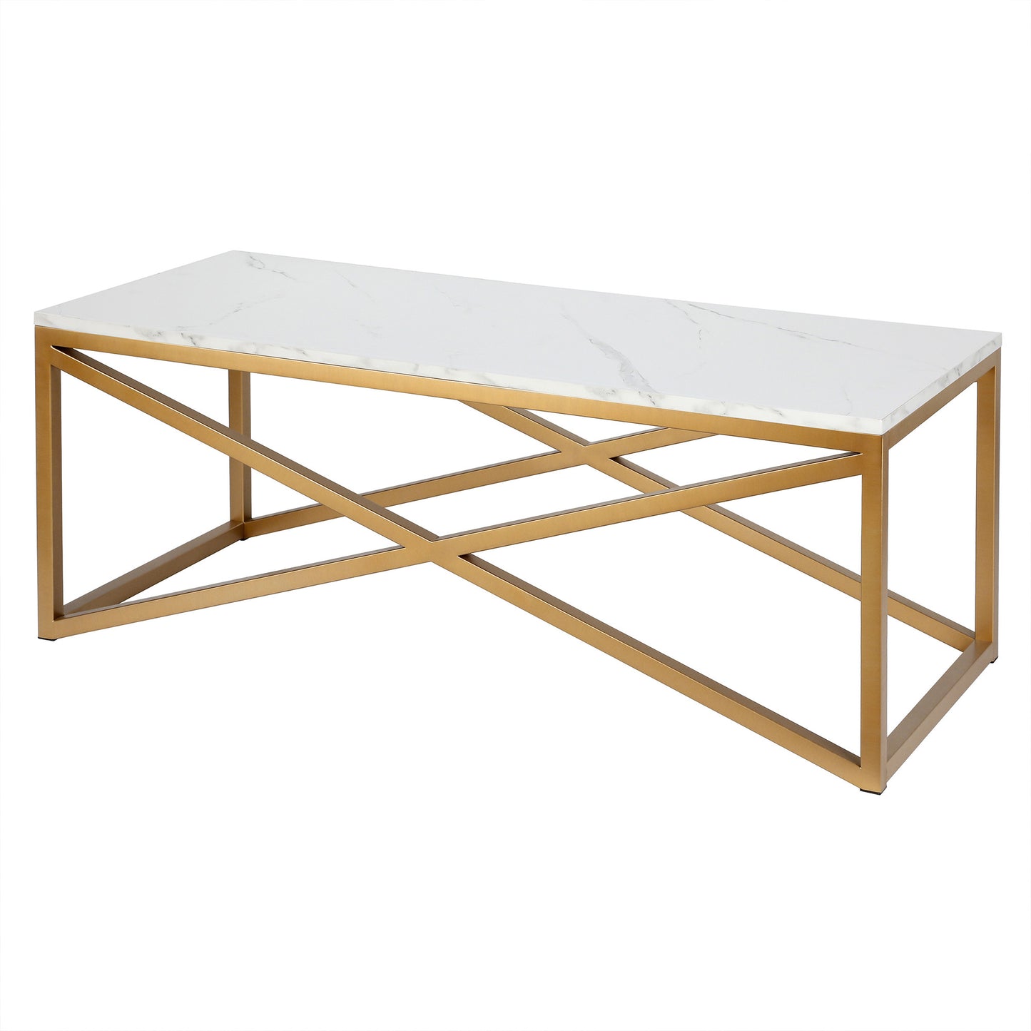 46" Gold Faux Marble And Steel Coffee Table