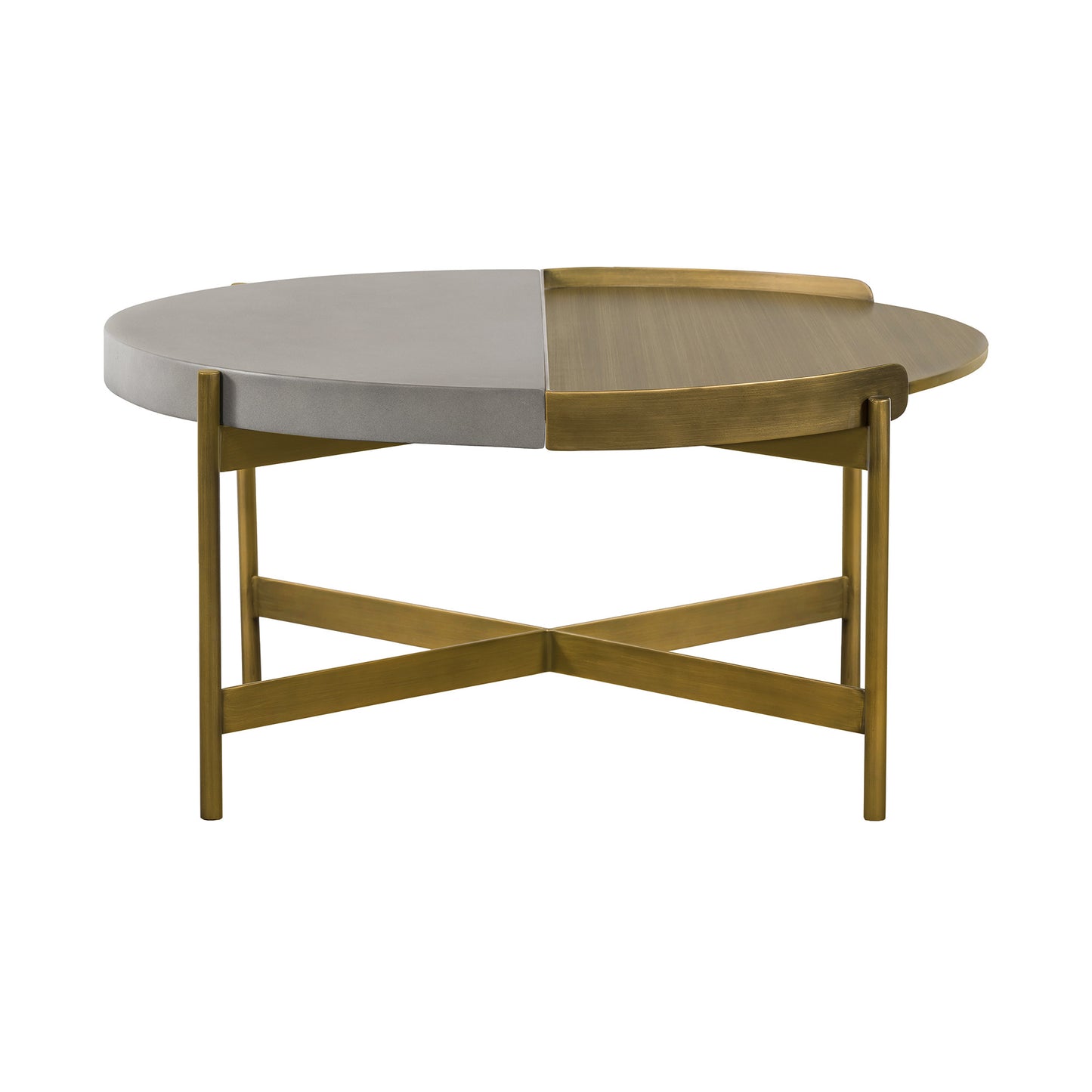 32" Brass Concrete And Brass Round Coffee Table