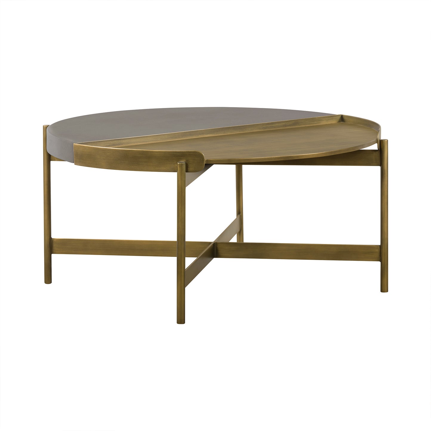 32" Brass Concrete And Brass Round Coffee Table