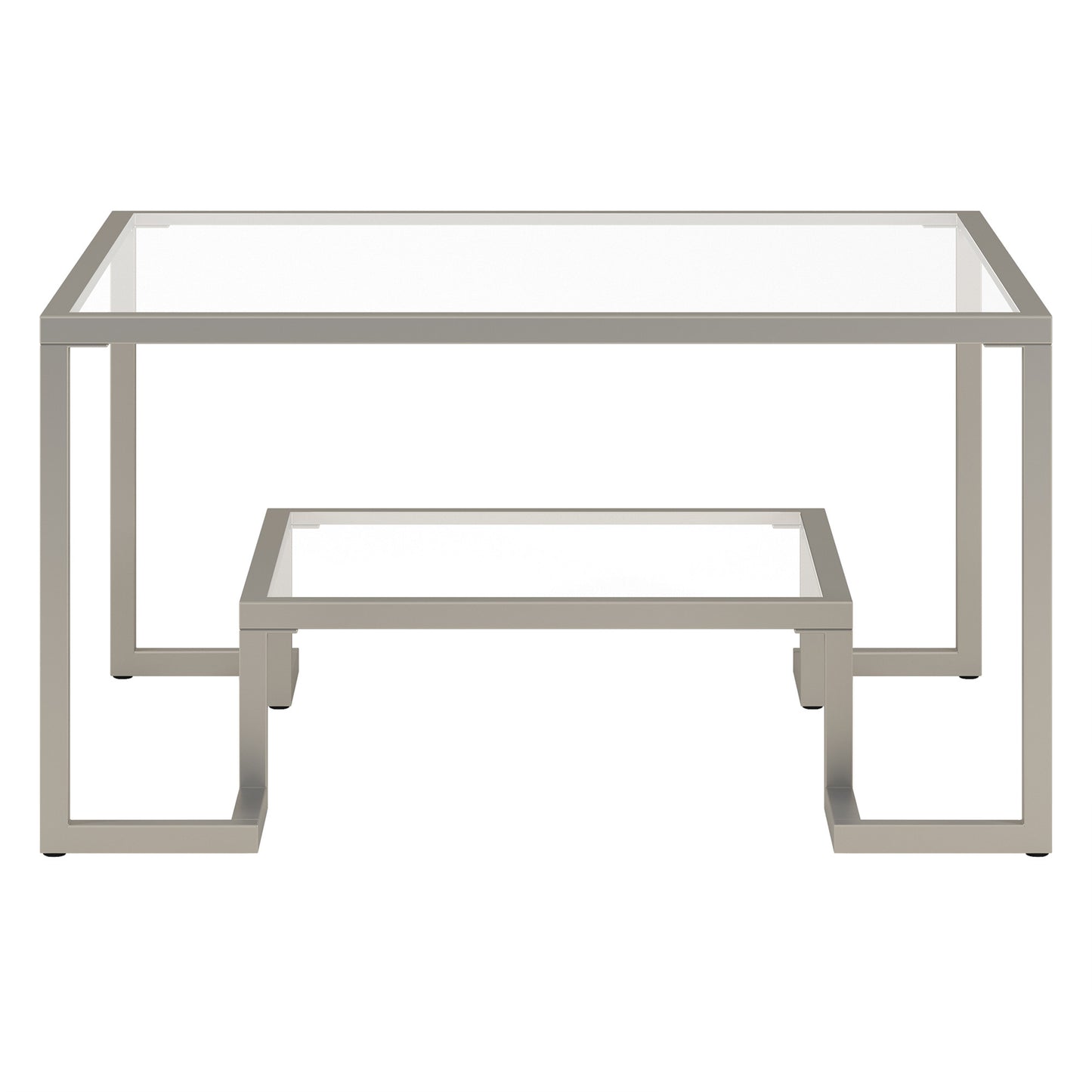 32" Silver Glass And Steel Square Coffee Table With Shelf