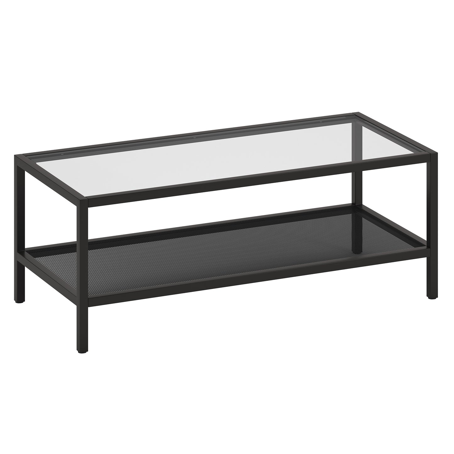 45" Black Glass And Steel Coffee Table With Shelf