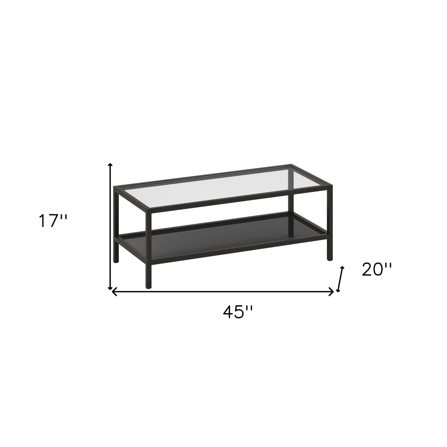 45" Black Glass And Steel Coffee Table With Shelf