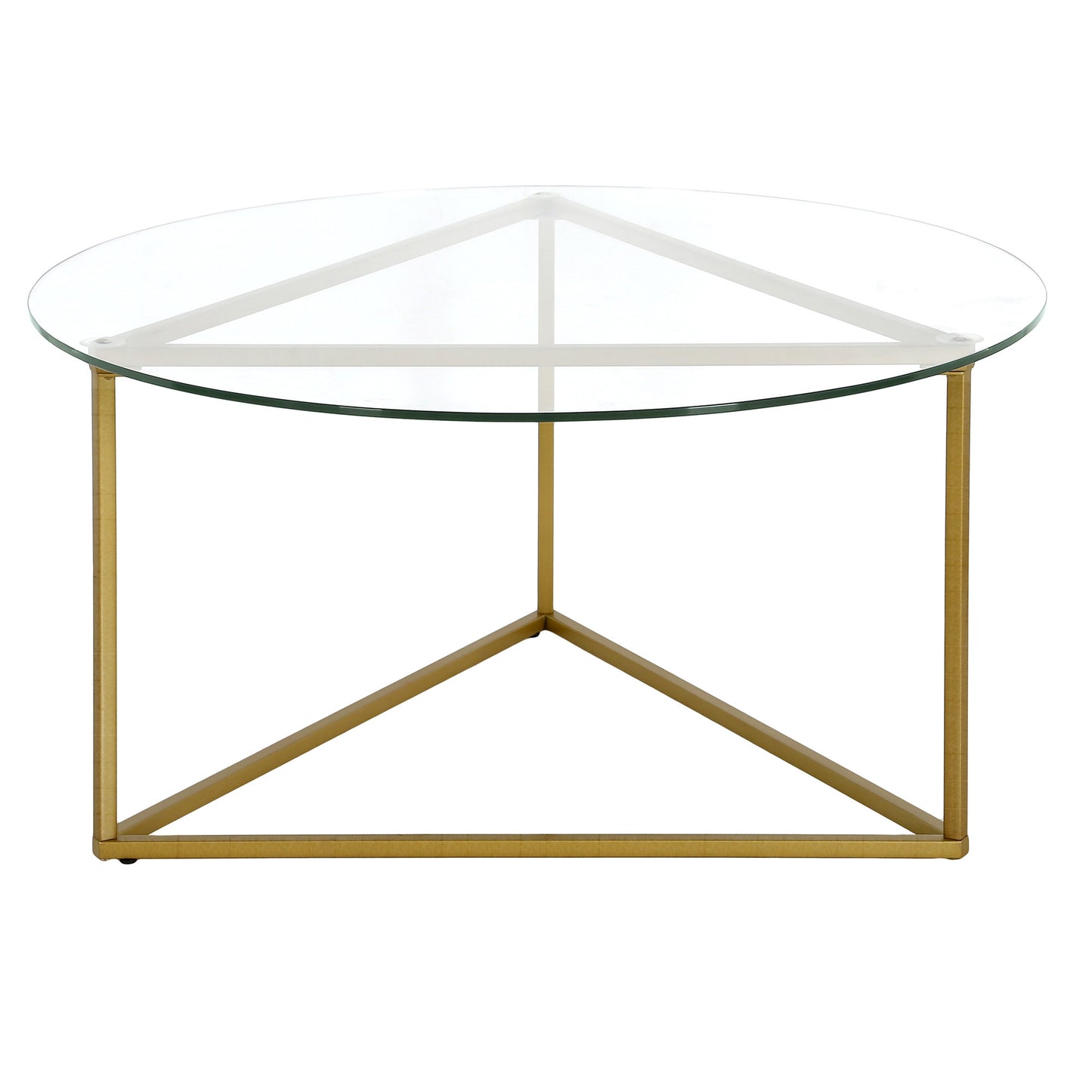 35" Gold Glass And Steel Round Coffee Table