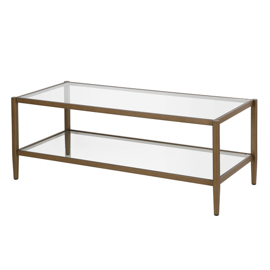 45" Gold Glass And Steel Coffee Table With Shelf