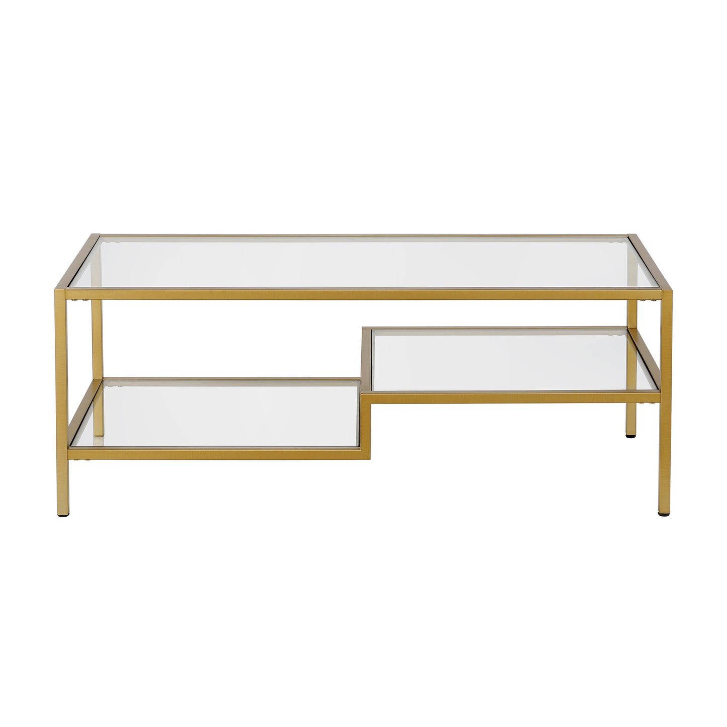 45" Gold Glass And Steel Coffee Table With Two Shelves