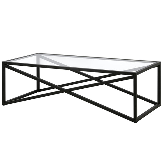 54" Black Glass And Steel Coffee Table