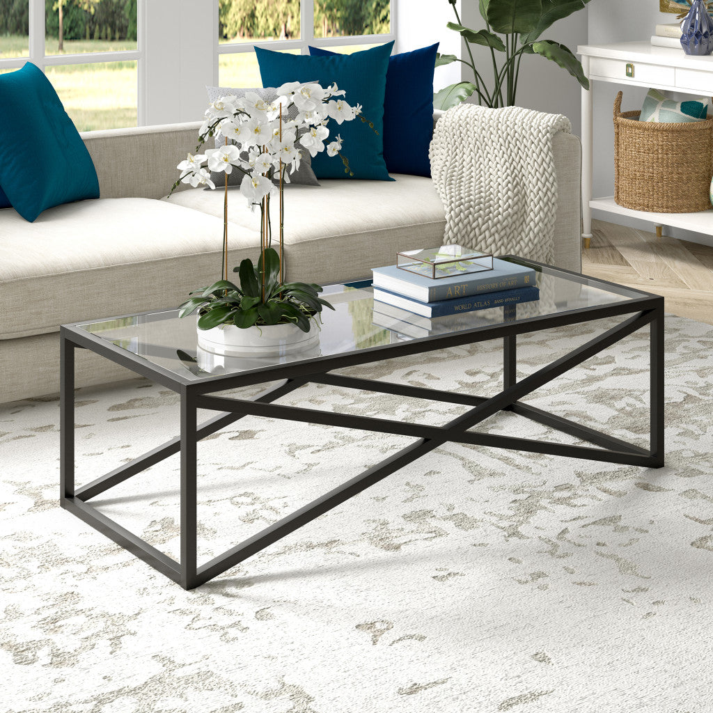 54" Black Glass And Steel Coffee Table