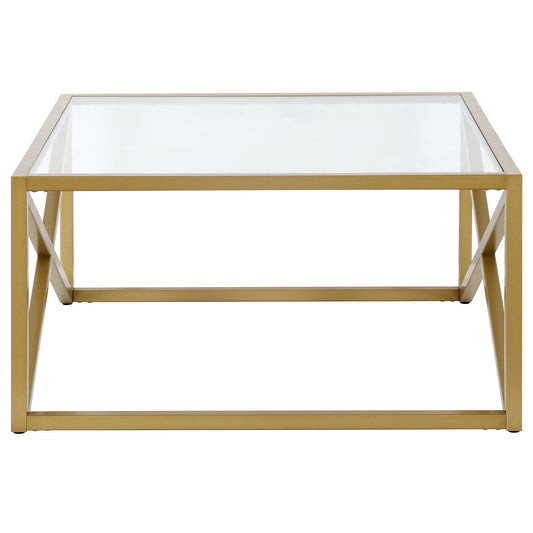 32" Gold Glass And Steel Square Coffee Table