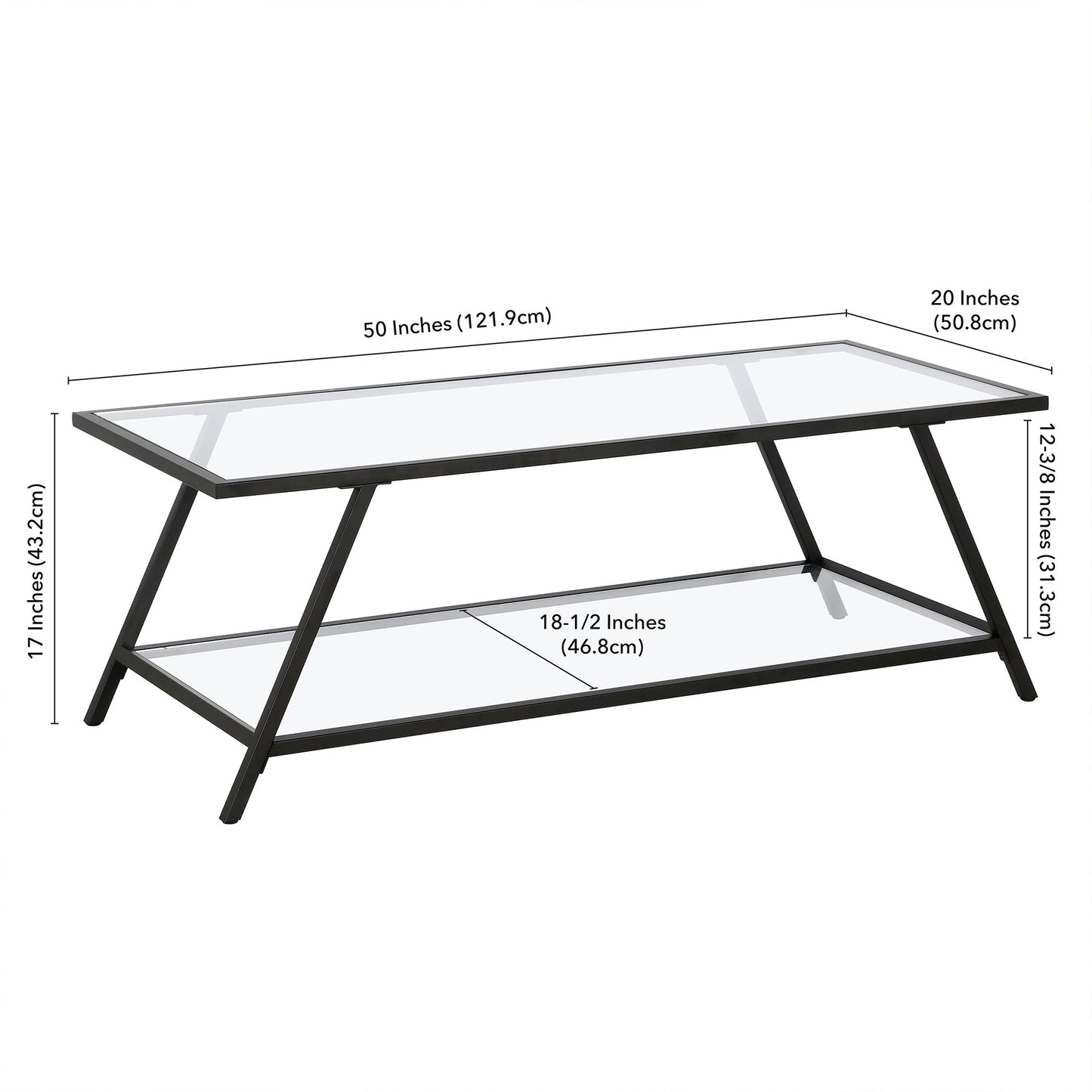 48" Black Glass And Steel Coffee Table With Shelf