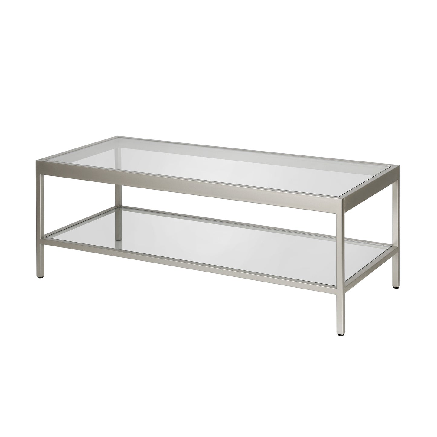 45" Silver Glass And Steel Coffee Table With Shelf