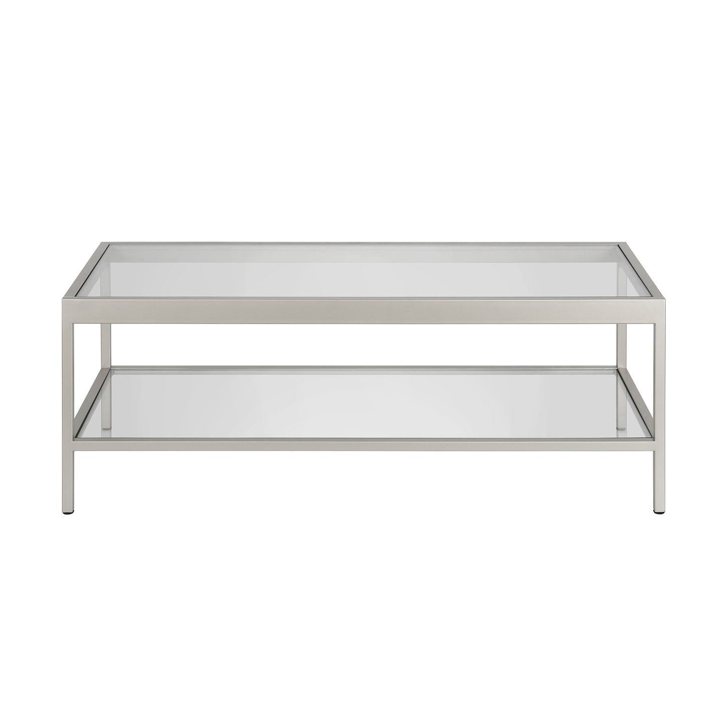 45" Silver Glass And Steel Coffee Table With Shelf