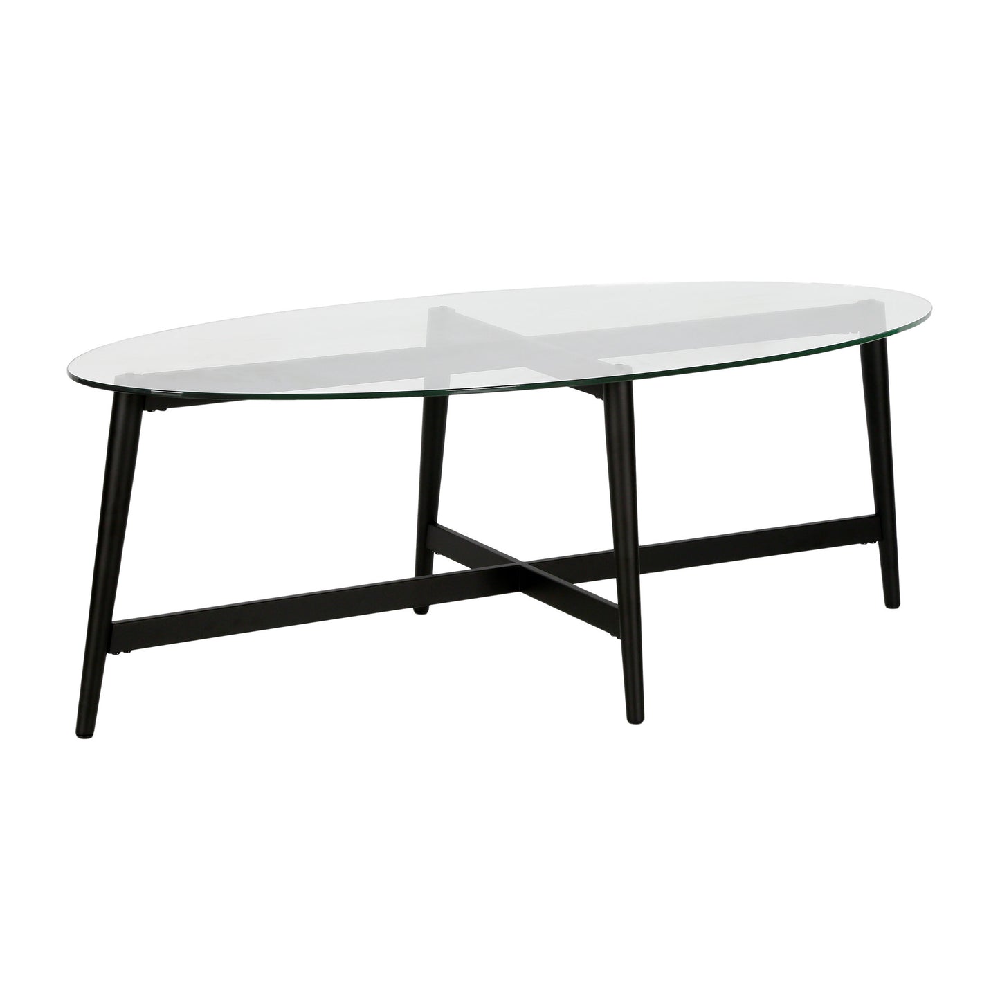 50" Clear And Black Glass And Steel Oval Coffee Table