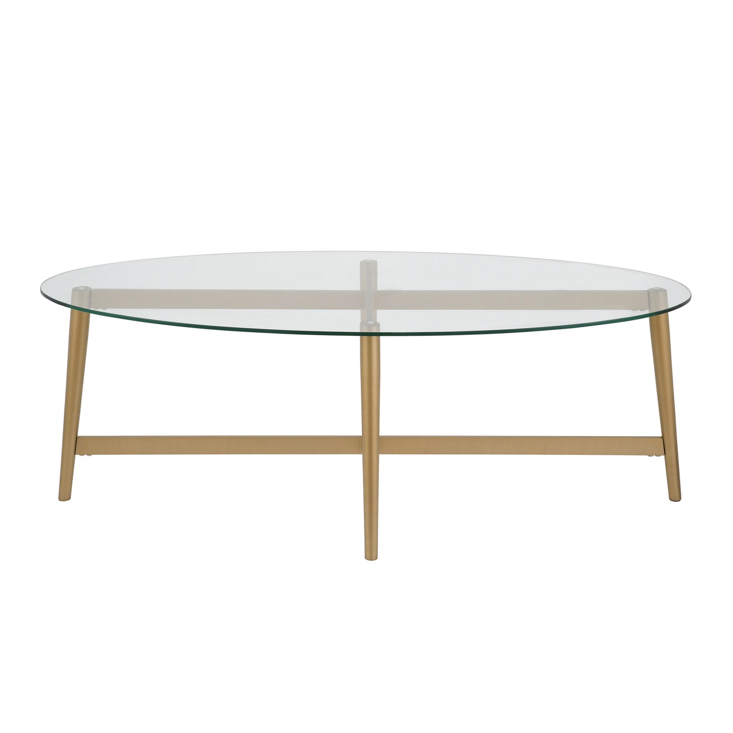 50" Gold Glass And Steel Oval Coffee Table