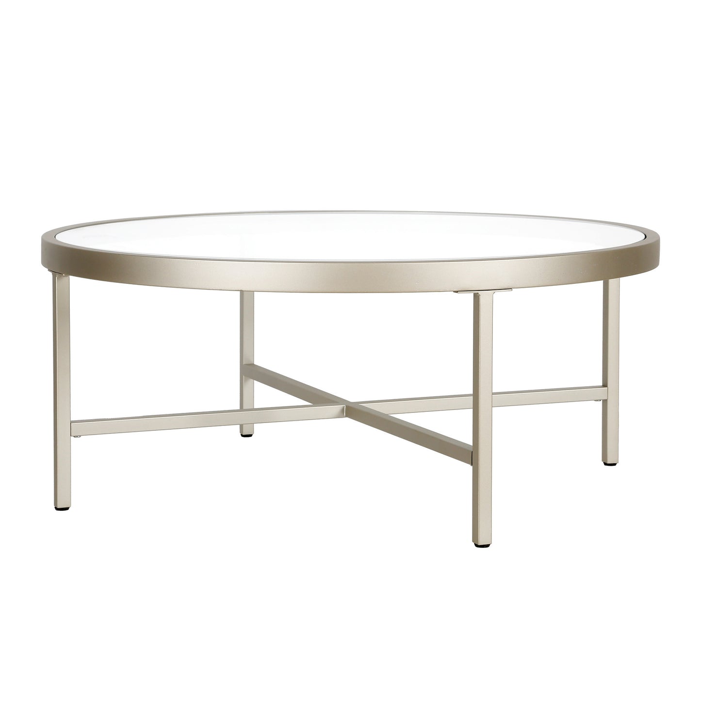 36" Silver Glass And Steel Round Coffee Table