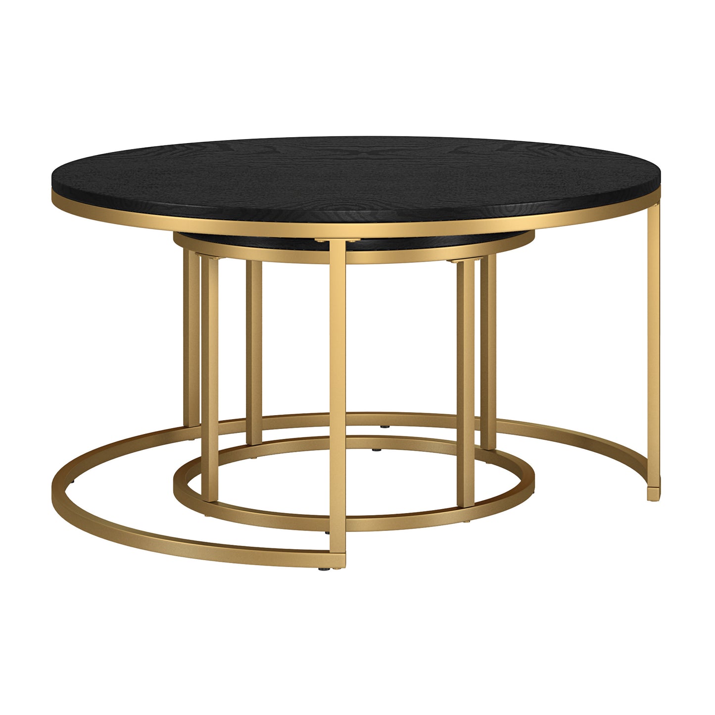 Set of Two 35" Black And Gold Steel Round Nested Coffee Tables