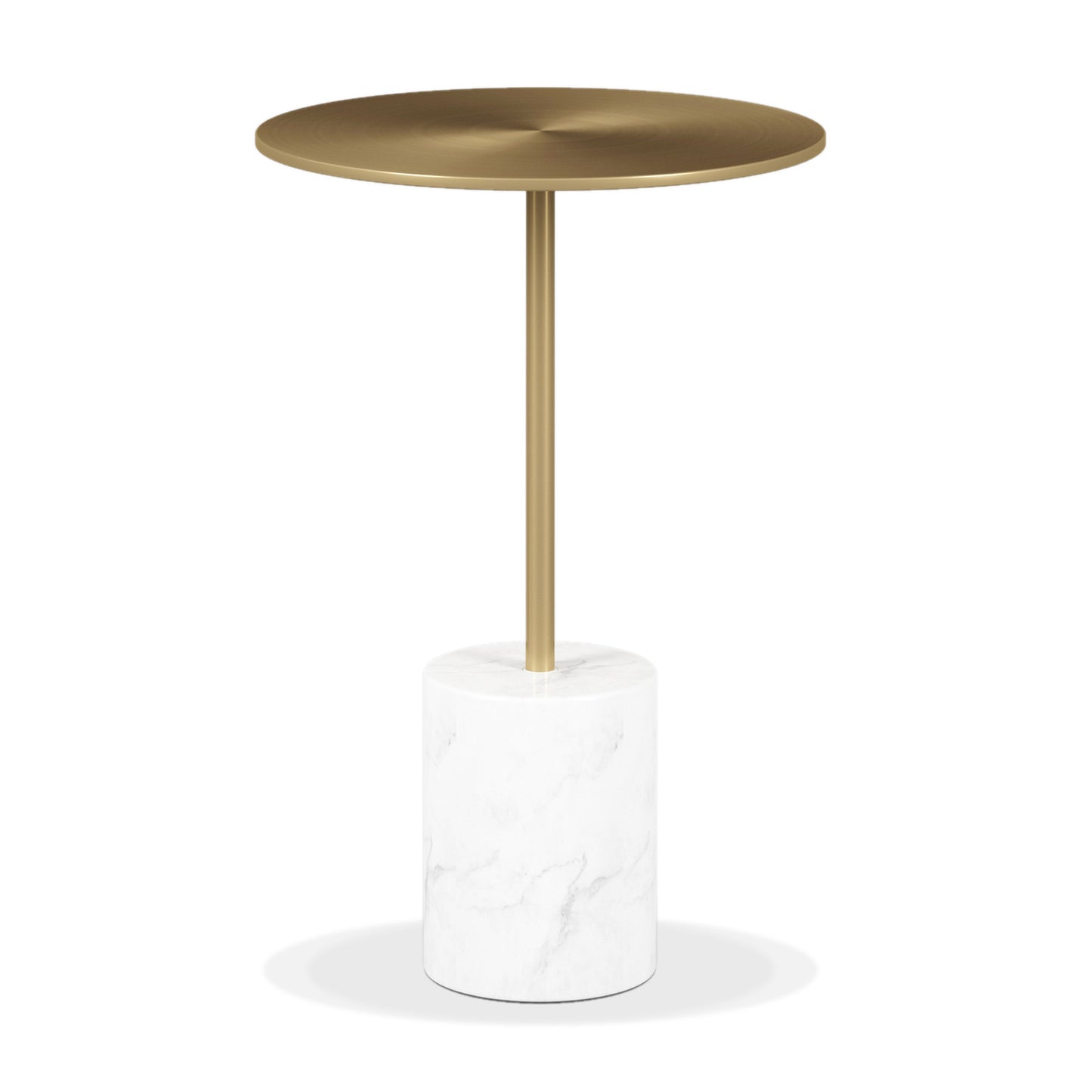 20" White And Gold Steel Round Pedestal End Table