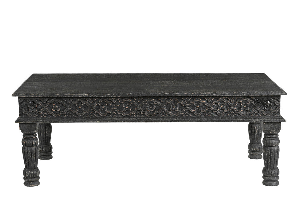 51" Black Solid Wood Distressed Coffee Table