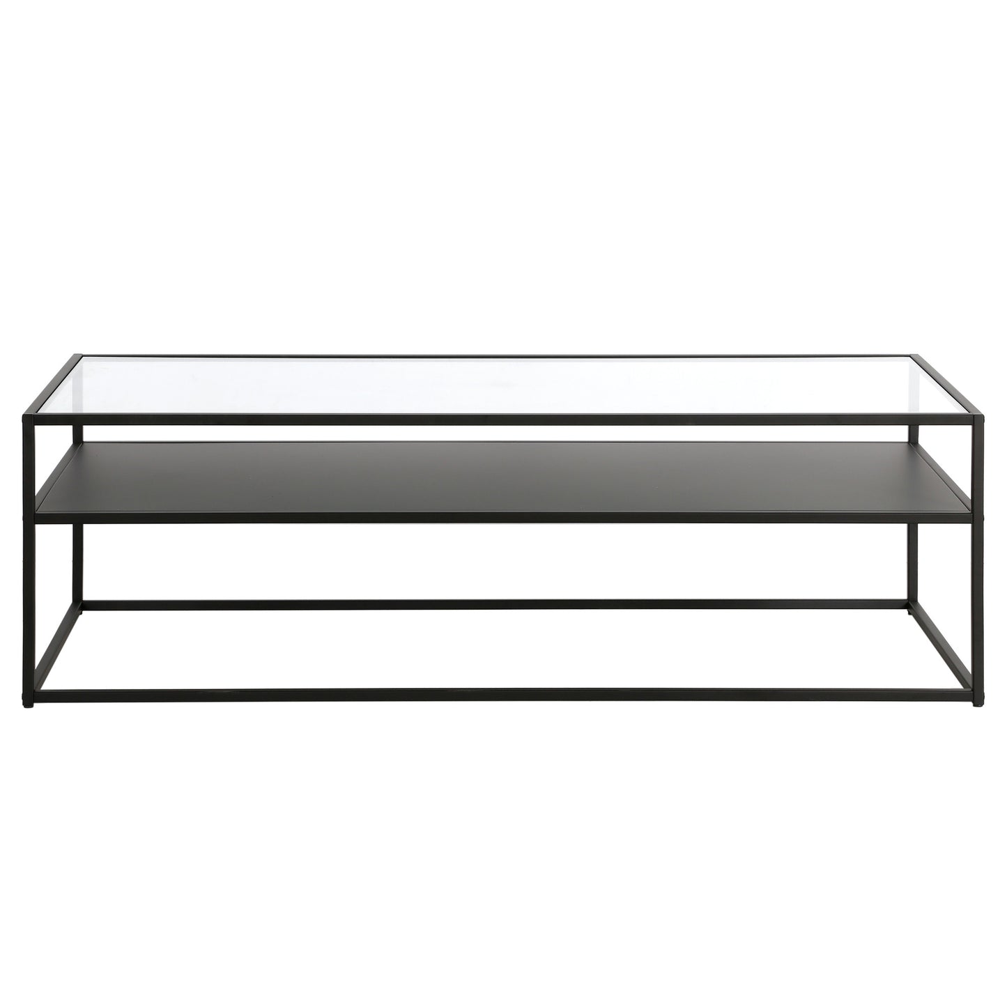 54" Black Glass And Steel Coffee Table With Shelf